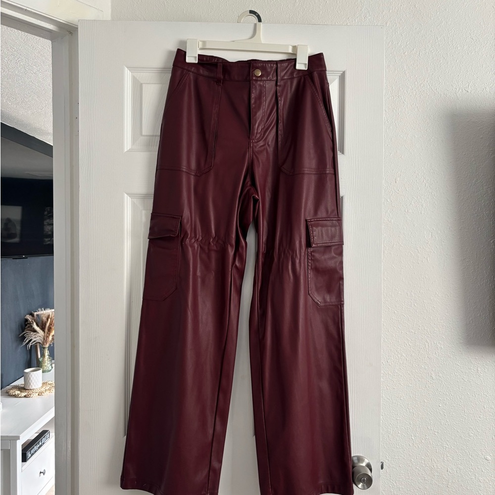 Burgundy Leather Cargo Pants
